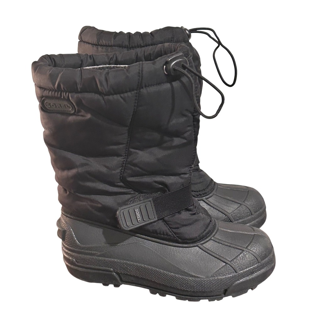 Sorel‎ Snow Pack Kids Black Winter Snow Boots Size 3 Insulated Waterproof Sled